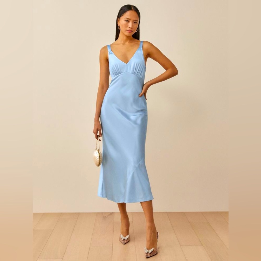 Reformation Blue Silk Midi Dress